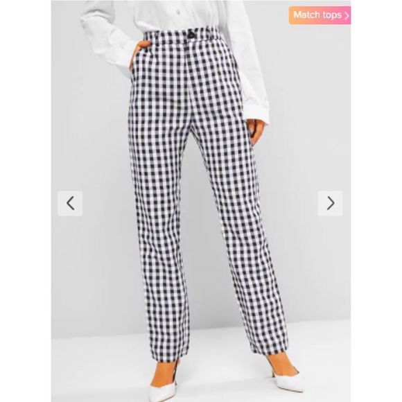 Zaful Gingham High Rise Straight Pants size S | 4 Checkered - Picture 4 of 5